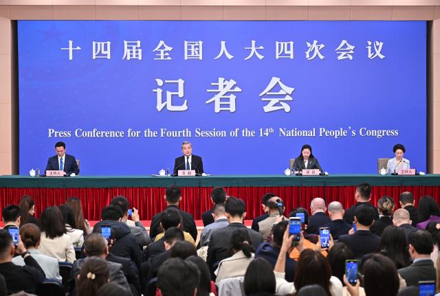 (260308) -- BEIJING, March 8, 2026 (Xinhua) -- Chinese Foreign Minister Wang Yi, also a member of the Political Bureau of the Communist Party of China Central Committee, attends a press conference on China's foreign policy and external relations on the sidelines of the fourth session of the 14th National People's Congress (NPC) in Beijing, capital of China, March 8, 2026. (Xinhua/Li Xin)
