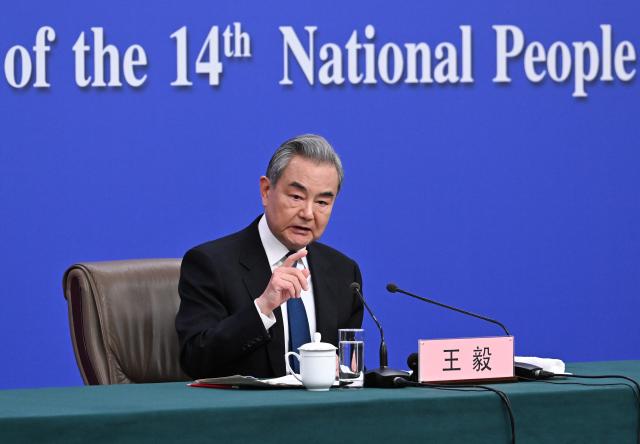 (260308) -- BEIJING, March 8, 2026 (Xinhua) -- Chinese Foreign Minister Wang Yi, also a member of the Political Bureau of the Communist Party of China Central Committee, attends a press conference on China's foreign policy and external relations on the sidelines of the fourth session of the 14th National People's Congress (NPC) in Beijing, capital of China, March 8, 2026. (Xinhua/Cao Yiming)