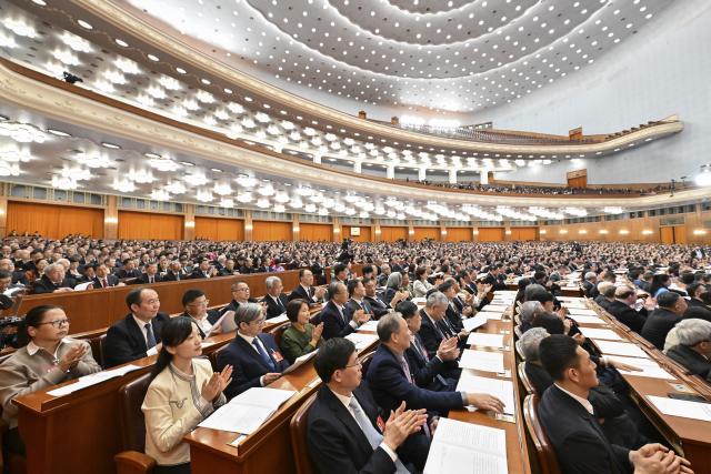 (260308) -- BEIJING, March 8, 2026 (Xinhua) -- The third plenary meeting of the fourth session of the 14th National Committee of the Chinese People's Political Consultative Conference (CPPCC) is held at the Great Hall of the People in Beijing, capital of China, March 8, 2026. (Xinhua/Chen Yichen)