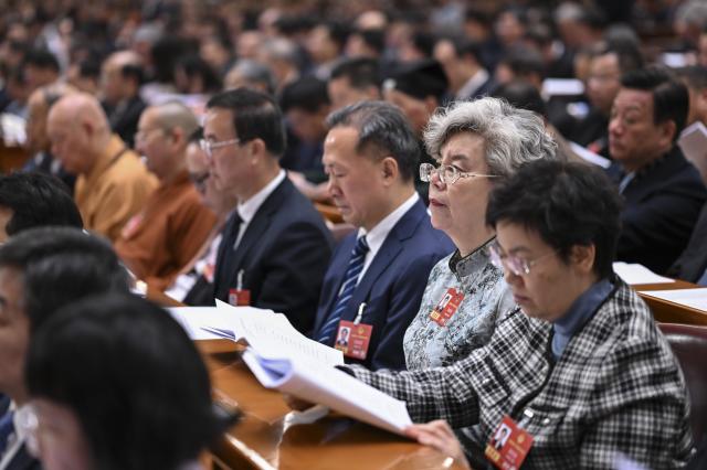 (260308) -- BEIJING, March 8, 2026 (Xinhua) -- The third plenary meeting of the fourth session of the 14th National Committee of the Chinese People's Political Consultative Conference (CPPCC) is held at the Great Hall of the People in Beijing, capital of China, March 8, 2026. (Xinhua/Yan Yan)