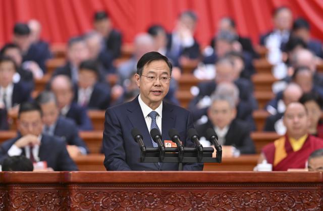 (260308) -- BEIJING, March 8, 2026 (Xinhua) -- Zhang Endi, a member of the 14th National Committee of the Chinese People's Political Consultative Conference (CPPCC), speaks on behalf of the Central Committee of the China Zhi Gong Party at the third plenary meeting of the fourth session of the 14th CPPCC National Committee at the Great Hall of the People in Beijing, capital of China, March 8, 2026. (Xinhua/Yue Yuewei)