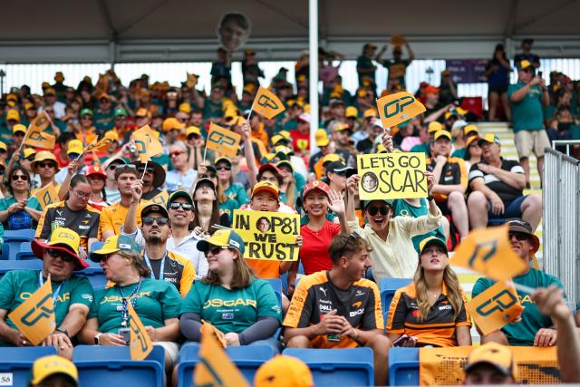 (260308) -- MELBOURNE, March 8, 2026 (Xinhua) -- Fans show their support of McLaren's Oscar Piastri of Australia before the Formula One Australia Grand Prix at Albert Park in Melbourne, Australia, March 8, 2026. (Photo by Qian Jun/Xinhua)