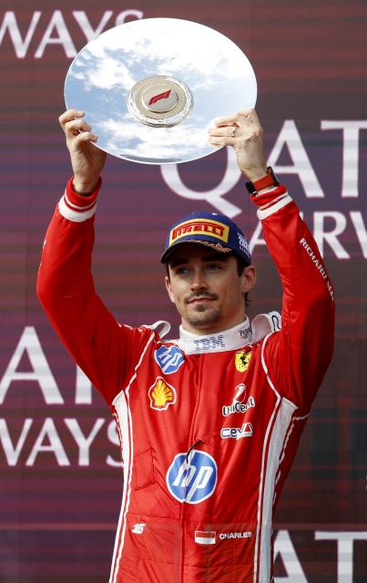 (260308) -- MELBOURNE, March 8, 2026 (Xinhua) -- Ferrari's Charles Leclerc of Monaco celebrates at the podium after the Formula One Australia Grand Prix at Albert Park in Melbourne, Australia, March 8, 2026. (Xinhua/Ma Ping)