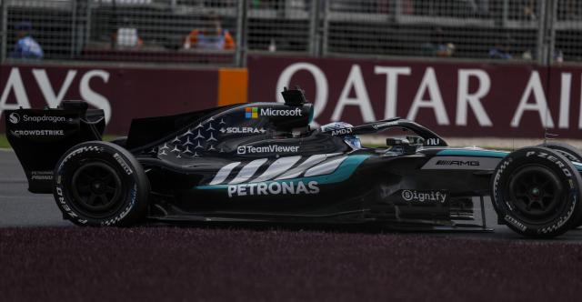 (260308) -- MELBOURNE, March 8, 2026 (Xinhua) -- Mercedes' George Russell of Britain competes during the Formula One Australia Grand Prix at Albert Park in Melbourne, Australia, March 8, 2026. (Xinhua/Ma Ping)