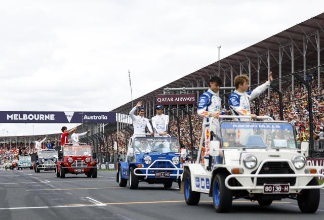 (260308) -- MELBOURNE, March 8, 2026 (Xinhua) -- Racers attend the Drivers' Parade before the Formula One Australia Grand Prix at Albert Park in Melbourne, Australia, March 8, 2026. (Xinhua/Ma Ping)
