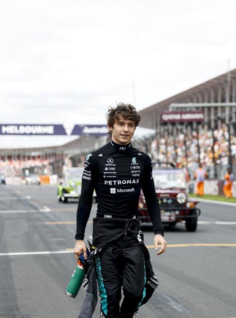 (260308) -- MELBOURNE, March 8, 2026 (Xinhua) -- Mercedes' Andrea Kimi Antonelli of Italy is seen before the Formula One Australia Grand Prix at Albert Park in Melbourne, Australia, March 8, 2026. (Xinhua/Ma Ping)