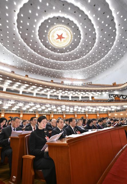 (260308) -- BEIJING, March 8, 2026 (Xinhua) -- The third plenary meeting of the fourth session of the 14th National Committee of the Chinese People's Political Consultative Conference (CPPCC) is held at the Great Hall of the People in Beijing, capital of China, March 8, 2026. (Xinhua/Yue Yuewei)