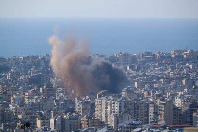 (260310) -- BEIRUT, March 10, 2026 (Xinhua) -- Smoke rises following an Israeli airstrike in Beirut's southern suburbs, Lebanon, on March 10, 2026. The death toll from ongoing Israeli attacks on Lebanon has risen to 570, with 1,444 others wounded since the escalation began on March 2, figures released on Tuesday by the Disaster Risk Management Unit at the Lebanese Council of Ministers showed. (Photo by Bilal Jawich/Xinhua)