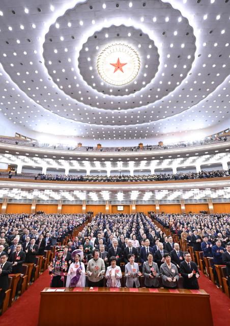 (260311) -- BEIJING, March 11, 2026 (Xinhua) -- The closing meeting of the fourth session of the 14th National Committee of the Chinese People's Political Consultative Conference (CPPCC) is held at the Great Hall of the People in Beijing, capital of China, March 11, 2026. (Xinhua/Shen Hong)