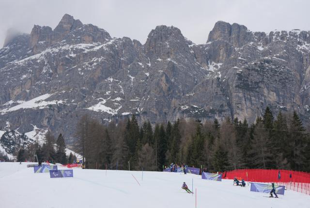 (260311) -- CORTINA D'AMPEZZO, March 11, 2026 (Xinhua) -- Michaela Gosselin of Canada competes during the para alpine skiing women's combined standing event at the Milan-Cortina 2026 Paralympic Winter Games in Cortina D'ampezzo, Italy, March 10, 2026. (Xinhua/Wang Kaiyan)