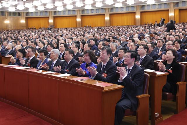 (260311) -- BEIJING, March 11, 2026 (Xinhua) -- The closing meeting of the fourth session of the 14th National Committee of the Chinese People's Political Consultative Conference (CPPCC) is held at the Great Hall of the People in Beijing, capital of China, March 11, 2026. (Xinhua/Liu Weibing)