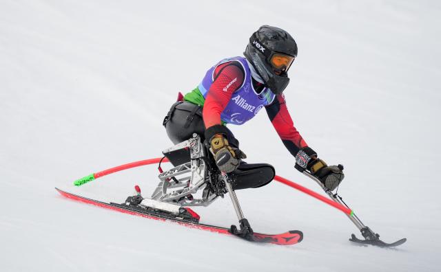 (260311) -- CORTINA D'AMPEZZO, March 11, 2026 (Xinhua) -- Anna-Lena Forster of Germany competes during the para alpine skiing women's combined sitting event at the Milan-Cortina 2026 Paralympic Winter Games in Cortina D'ampezzo, Italy, March 10, 2026. (Xinhua/Wang Kaiyan)