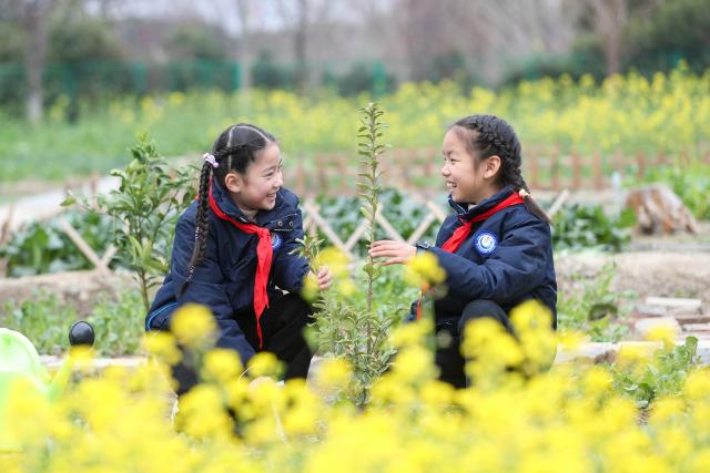 (260311) -- BEIJING, March 11, 2026 (Xinhua) -- Students take part in a tree planting event at a primary school in Taizhou, east China's Jiangsu Province, March 11, 2026. China designated March 12 as National Tree Planting Day in 1979, and launched a nationwide voluntary tree-planting campaign in 1981. With the 2026 National Tree Planting Day just around the corner, tree planting activities are held across the country to encourage more people to participate in afforestation work. (Photo by Zhou Shegen/Xinhua)