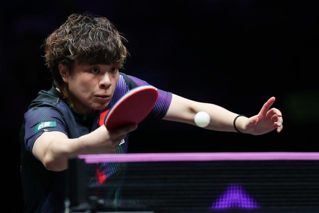 (260311) -- CHONGQING, March 11, 2026 (Xinhua) -- Wang Yidi of China hits a return during the women's singles round of 32 match against Hana Goda of Egypt at the WTT Champions Chongqing 2026 in southwest China's Chongqing, March 11, 2026. (Xinhua/Huang Wei)