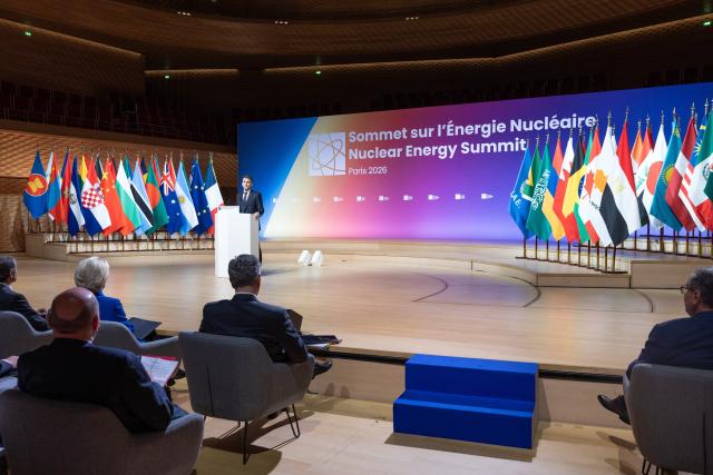 (260311) -- PARIS, March 11, 2026 (Xinhua) -- French President Emmanuel Macron speaks during the second Nuclear Energy Summit in Paris, France, on March 10, 2026. The second Nuclear Energy Summit was held here on Tuesday.
Heads of state, government leaders and senior representatives from over 30 countries, as well as heads of relevant international organizations, attended the summit and issued a joint statement titled "Safe and affordable nuclear energy for all." (French Ministry of Europe and Foreign Affairs/Handout via Xinhua)