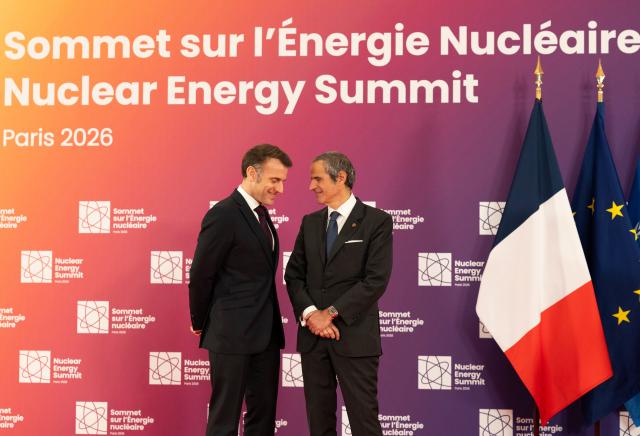 (260311) -- PARIS, March 11, 2026 (Xinhua) -- French President Emmanuel Macron (L) talks with International Atomic Energy Agency Director General Rafael Grossi before the second Nuclear Energy Summit in Paris, France, on March 10, 2026. The second Nuclear Energy Summit was held here on Tuesday.
Heads of state, government leaders and senior representatives from over 30 countries, as well as heads of relevant international organizations, attended the summit and issued a joint statement titled "Safe and affordable nuclear energy for all." (Xinhua/Wu Huiwo)