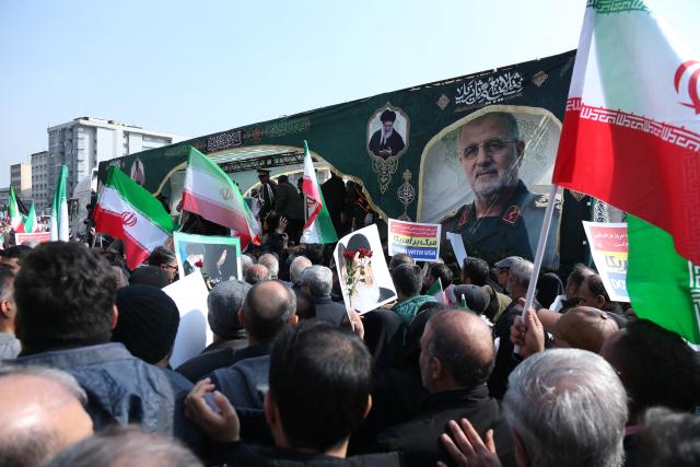 (260311) -- TEHRAN, March 11, 2026 (Xinhua) -- A funeral for Iranian high-ranking military commanders killed during strikes launched by the United States and Israel against Iran is held in Tehran, Iran, March 11, 2026. (Xinhua/Shadati)