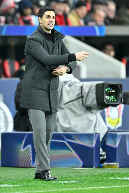 (260312) -- LEVERKUSEN, March 12, 2026 (Xinhua) -- Arsenal's head coach Mikel Arteta reacts during the UEFA Champions League round of 16 first leg match between Bayer 04 Leverkusen and Arsenal in Leverkusen, Germany, March 11, 2026. (Photo by Ulrich Hufnagel/Xinhua)