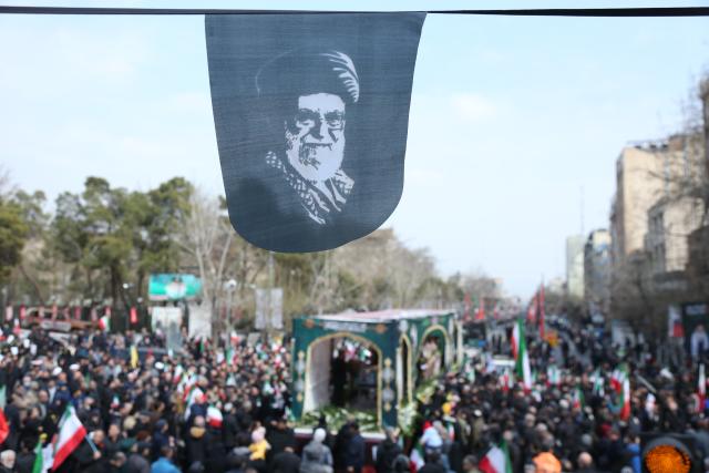 (260312) -- BEIJING, March 12, 2026 (Xinhua) -- A funeral for Iranian high-ranking military commanders killed during strikes launched by the United States and Israel against Iran is held in Tehran, Iran, March 11, 2026. (Xinhua/Shadati)