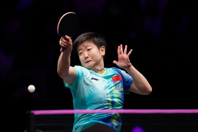 (260312) -- CHONGQING, March 12, 2026 (Xinhua) -- Sun Yingsha of China returns the ball during the women's singles round of 32 match against Joo Cheonhui of South Korea at the WTT Champions Chongqing 2026 in southwest China's Chongqing, March 12, 2026. (Xinhua/Huang Wei)