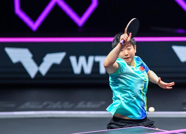 (260312) -- CHONGQING, March 12, 2026 (Xinhua) -- Sun Yingsha of China returns the ball during the women's singles round of 32 match against Joo Cheonhui of South Korea at the WTT Champions Chongqing 2026 in southwest China's Chongqing, March 12, 2026. (Xinhua/Tang Yi)