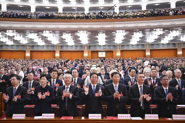 (260312) -- BEIJING, March 12, 2026 (Xinhua) -- The closing meeting of the fourth session of the 14th National People's Congress (NPC) is held at the Great Hall of the People in Beijing, capital of China, March 12, 2026. (Xinhua/Li Xiang)