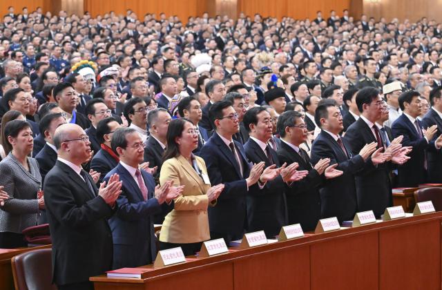 (260312) -- BEIJING, March 12, 2026 (Xinhua) -- The closing meeting of the fourth session of the 14th National People's Congress (NPC) is held at the Great Hall of the People in Beijing, capital of China, March 12, 2026. (Xinhua/Li Xin)