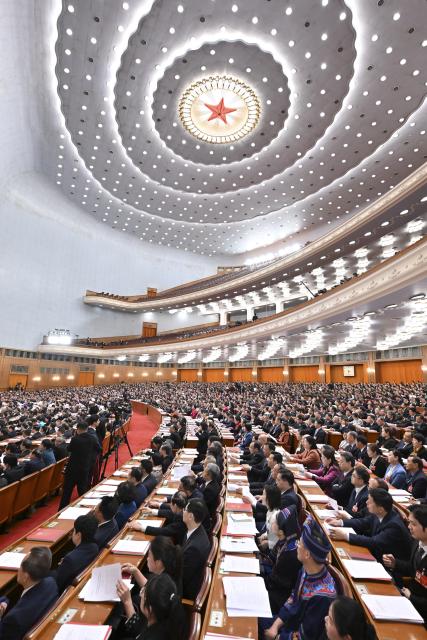 (260312) -- BEIJING, March 12, 2026 (Xinhua) -- The closing meeting of the fourth session of the 14th National People's Congress (NPC) is held at the Great Hall of the People in Beijing, capital of China, March 12, 2026. (Xinhua/Gao Jie)