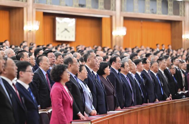 (260312) -- BEIJING, March 12, 2026 (Xinhua) -- The closing meeting of the fourth session of the 14th National People's Congress (NPC) is held at the Great Hall of the People in Beijing, capital of China, March 12, 2026. (Xinhua/Zhai Jianlan)