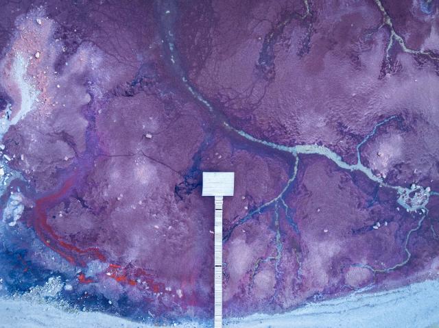 (260312) -- AKTAU, March 12, 2026 (Xinhua) -- An aerial drone photo taken on March 10, 2026 shows a coast scenery of the Caspian Sea in Aktau, Kazakhstan. (Xinhua/Li Renzi)