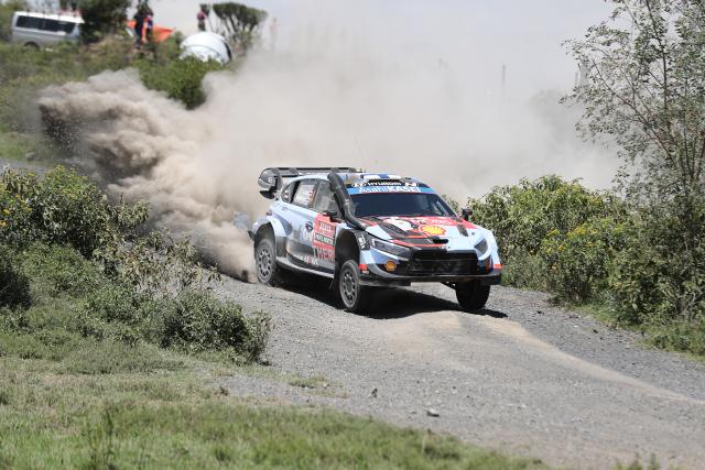 (260314) -- NAIVASHA, March 14, 2026 (Xinhua) -- Hyundai shell mobis world rally team's Finnish driver Esapekka Lappi and his co-driver Enni Malkonen compete on the second day of the WRC Safari Rally Kenya 2026 at "Miti Mbili" in Naivasha, Nakuru County, Kenya, March 13, 2026. (Photo by Henry Naminde/Xinhua)