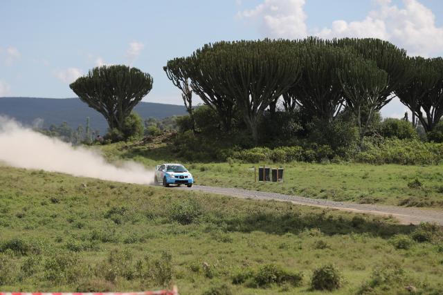 (260314) -- NAIVASHA, March 14, 2026 (Xinhua) -- Rwanda rally team's driver Christian Kanangire and his co-driver Kevin Shyaka compete on the second day of the WRC Safari Rally Kenya 2026 at "Miti Mbili" in Naivasha, Nakuru County, Kenya, March 13, 2026. (Photo by Henry Naminde/Xinhua)