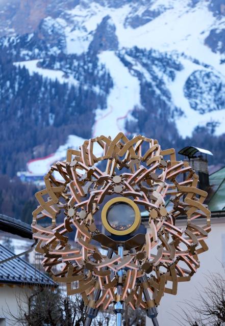 (260314) -- CORTINA D'AMPEZZO, March 14, 2026 (Xinhua) -- Photo taken on March 13, 2026 shows the cauldron of Milan-Cortina 2026 Paralympic Winter Games in Cortina d'Ampezzo, Italy. Cortina d'Ampezzo, nestled in the Dolomites, a UNESCO World Heritage Site, is a winter sports destination that has hosted the Winter Olympics twice. The 1956 Winter Olympic Games left enduring venues such as the Cortina Curling Stadium, which hosted the curling events at the 2026 Winter Olympic Games and is hosting the wheelchair curling at the Paralympic Winter Games.  
Cortina's winter sports heritage dates back to 1897, with legendary slopes including the Olympia delle Tofane.
As the 2026 Paralympic Winter Games conclude on March 15, Cortina will host the closing ceremony. The flame's extinguishment here will symbolize unity, bridging 70 years of Olympic legacy. (Xinhua/Wang Kaiyan)