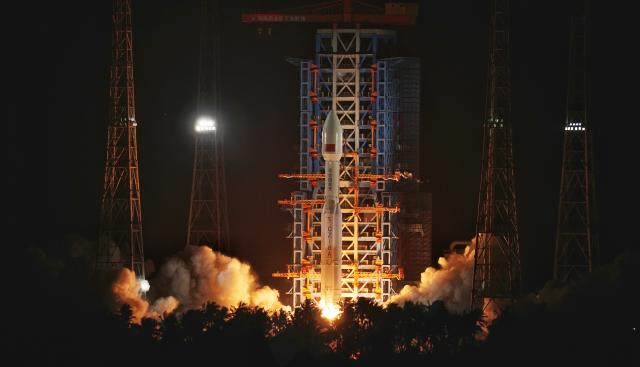 (260314) -- BEIJING, March 14, 2026 (Xinhua) -- A Long March-8A carrier rocket carrying the 20th group of low-orbit internet satellites blasts off from the Hainan commercial spacecraft launch site in south China's Hainan Province, March 13, 2026.
  The rocket lifted off at 3:48 a.m. (Beijing Time) and successfully placed the payloads, the 20th group of low-orbit internet satellites, into preset orbit. (Photo by Liu Jianqiu/Xinhua)