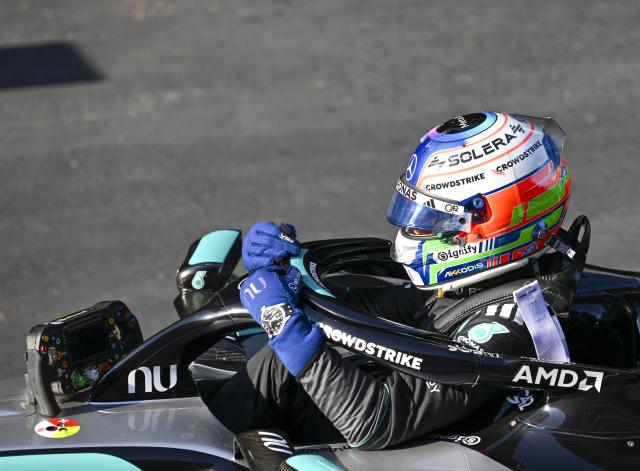 (260314) -- SHANGHAI, March 14, 2026 (Xinhua) -- Mercedes' Kimi Antonelli of Italy reacts after the Qualifying of Formula One Chinese Grand Prix at Shanghai International Circuit in Shanghai, China, March 14, 2026. (Xinhua/Chen Haoming)