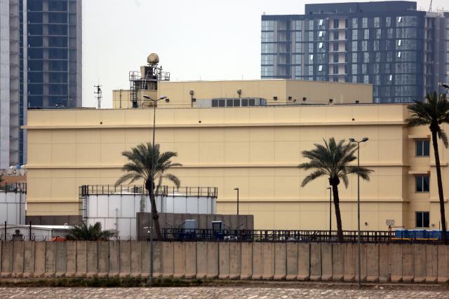 (260314) -- BAGHDAD, March 14, 2026 (Xinhua) -- This photo taken on March 14, 2026 shows the U.S. Embassy in Iraq after an attack in Baghdad, Iraq. The U.S. embassy here was attacked on Saturday, with no immediate information on casualties, a security source said. (Xinhua/Khalil Dawood)