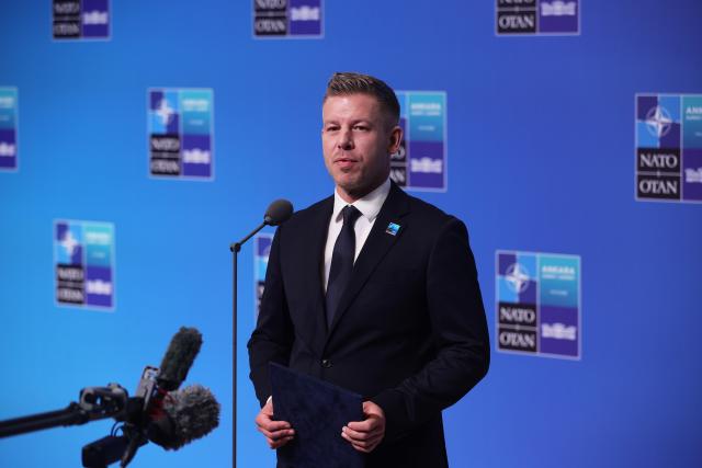 (260708) -- ANKARA, July 8, 2026 (Xinhua) -- Hungarian Prime Minister Peter Magyar speaks to the media upon his arrival at the 2026 NATO Summit in Ankara, Türkiye, on July 8, 2026. (Mustafa Kaya/Handout via Xinhua)