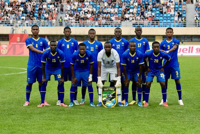 (260708) -- YINCHUAN, July 8, 2026 (Xinhua) -- Players of Tanzania U17 national team line up before the CFA Team China International Youth Football Tournament Yinchuan 2026 between Chinese U17 national team and Tanzania U17 national team in Yinchuan, northwest China's Ningxia Hui Autonomous Region, July 8, 2026. (Xinhua/Yang Zhisen)
