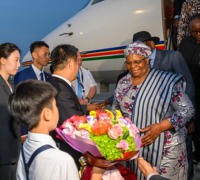 (260708) -- BEIJING, July 8, 2026 (Xinhua) -- President Netumbo Nandi-Ndaitwah of the Republic of Namibia arrives in Beijing, capital of China, July 8, 2026. Namibian President Netumbo Nandi-Ndaitwah arrived here on Wednesday during a state visit to China from July 5 to 11. (Xinhua/Jin Liangkuai)