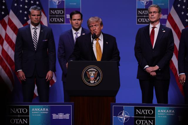 (260708) -- ANKARA, July 8, 2026 (Xinhua) -- U.S. President Donald Trump addresses a press conference at the 2026 NATO summit in Ankara, Türkiye, July 8, 2026. (Mustafa Kaya/Handout via Xinhua)