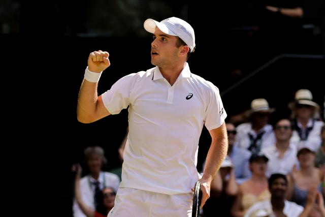 (260709) -- LONDON, July 9, 2026 (Xinhua) -- Arthur Fery of Britain reacts during the men's singles quarterfinal match against Flavio Cobolli of Itlay at the Wimbledon Tennis Championships in London, Britain, on July 8, 2026. (Photo by Dinendra Haria/Xinhua)
