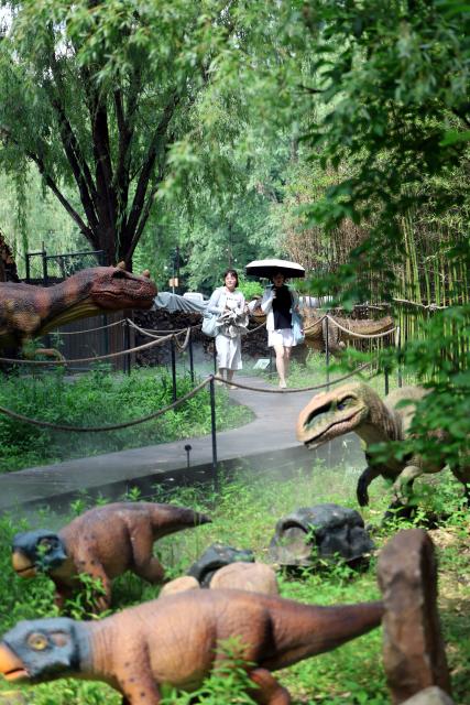 (260709) -- TIANJIN, July 9, 2026 (Xinhua) -- Tourists walk at a scenic spot in Xiaying Town of Jizhou District, north China's Tianjin, July 8, 2026. Xiaying Town in Jizhou District of Tianjin ushered in a travel boom as the summer vacation season began in China. In recent years, the town, taking advantages of its unique mountain, forest and water resources, has built a number of distinctive tourist attractions to meet people's various travelling demands. (Xinhua/Li Ran)