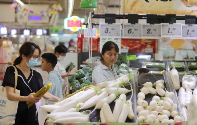 (260709) -- BEIJING, July 9, 2026 (Xinhua) -- Consumers shop at a supermarket in Yangzhou, east China's Jiangsu Province, July 9, 2026.
  The consumer price index (CPI), a main gauge of inflation, rose 1 percent year on year in the first six months of 2026, data from the National Bureau of Statistics (NBS) revealed. In June alone, the CPI gained 1 percent year on year and edged down 0.3 percent month on month, with the core CPI, which excludes food and energy prices, increasing by 1 percent year on year, continuing the moderate upward trend. (Photo by Meng Delong/Xinhua)