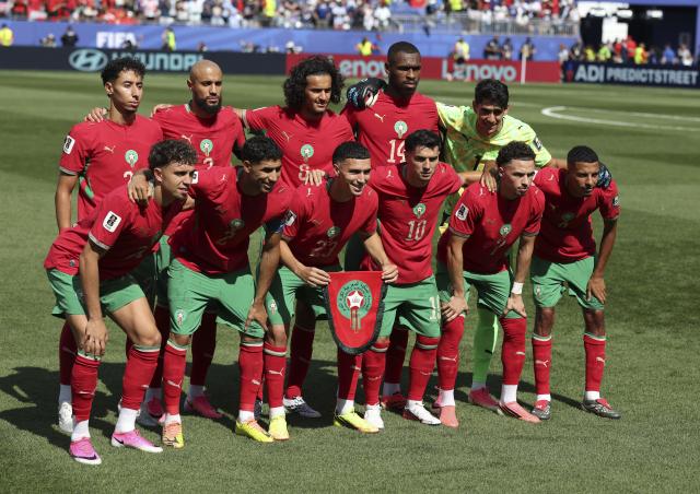 (260710) -- BOSTON, July 10, 2026 (Xinhua) -- Starting players of Morocco pose for a group photo before the quarter final match between France and Morocco at the 2026 FIFA World Cup at Boston Stadium in Boston, the United States, July 9, 2026. (Xinhua/Xu Zijian)