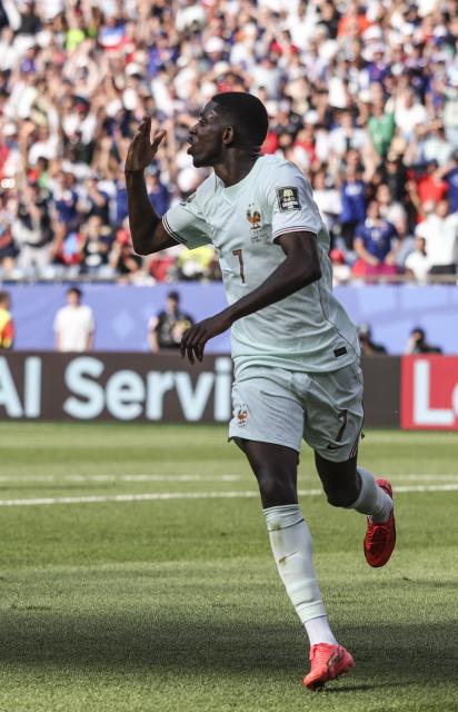 (260710) -- BOSTON, July 10, 2026 (Xinhua) -- Ousmane Dembele of France celebrates scoring during the quarter final match between France and Morocco at the 2026 FIFA World Cup at Boston Stadium in Boston, the United States, July 9, 2026. (Xinhua/Xu Zijian)