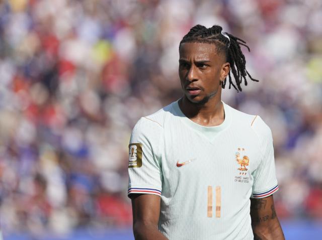 (260710) -- BOSTON, July 10, 2026 (Xinhua) -- Michael Olise of France reacts during the quarter final match between France and Morocco at the 2026 FIFA World Cup at Boston Stadium in Boston, the United States, July 9, 2026. (Xinhua/Lui Siu Wai)