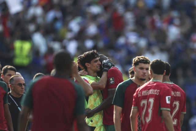(260710) -- BOSTON, July 10, 2026 (Xinhua) -- Players of Morocco react after the quarter final match between France and Morocco at the 2026 FIFA World Cup at Boston Stadium in Boston, the United States, July 9, 2026. (Xinhua/Hu Xingyu)