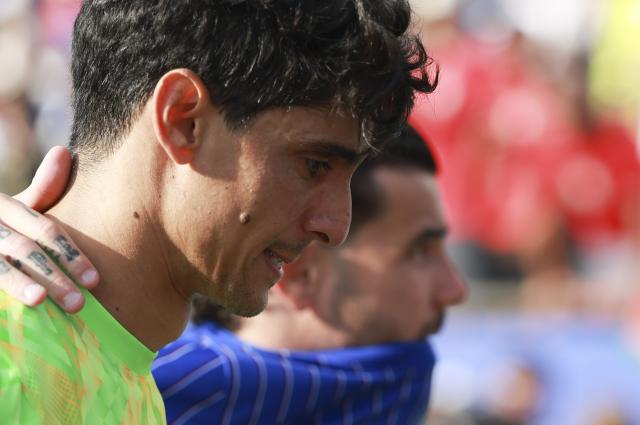 (260710) -- BOSTON, July 10, 2026 (Xinhua) -- Yassine Bounou, goalkeeper of Morocco reacts after the quarter final match between France and Morocco at the 2026 FIFA World Cup at Boston Stadium in Boston, the United States, July 9, 2026. (Xinhua/Hu Xingyu)