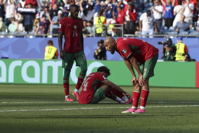 (260710) -- BOSTON, July 10, 2026 (Xinhua) -- Players of Morocco react after the quarter final match between France and Morocco at the 2026 FIFA World Cup at Boston Stadium in Boston, the United States, July 9, 2026. (Xinhua/Xu Zijian)