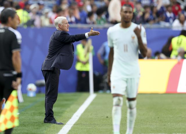 (260710) -- BOSTON, July 10, 2026 (Xinhua) -- Didier Deschamps, head coach of France, instructs during the quarter final match between France and Morocco at the 2026 FIFA World Cup at Boston Stadium in Boston, the United States, July 9, 2026. (Xinhua/Xu Zijian)